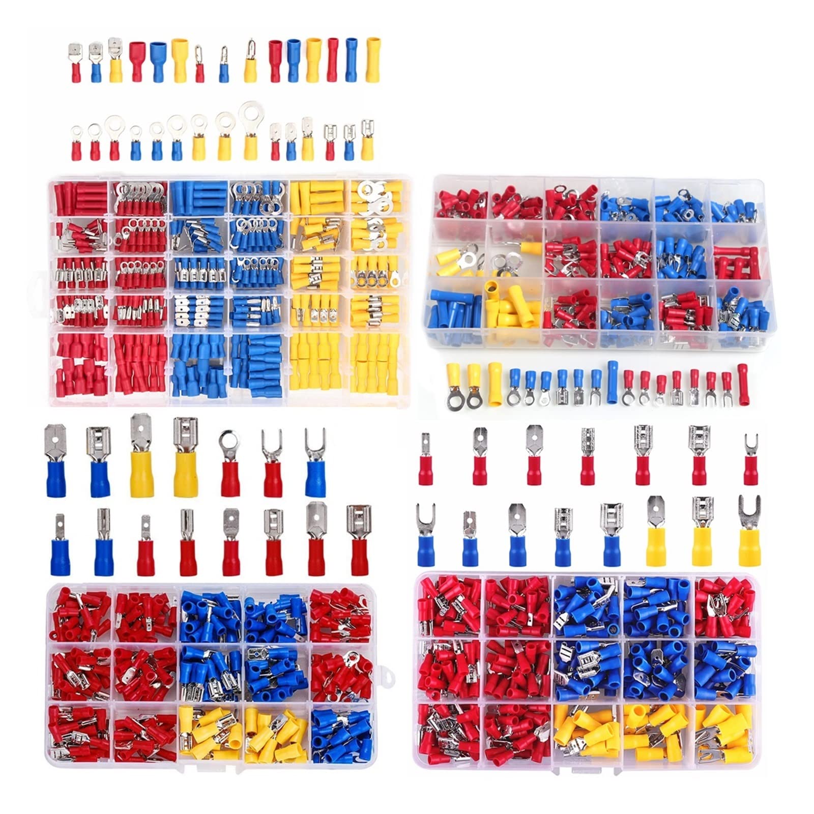 Conector de cable para terminal, Kit de conector cable aislado con terminales horquilla anillo pala, multicolor, varias piezas(222pcs)