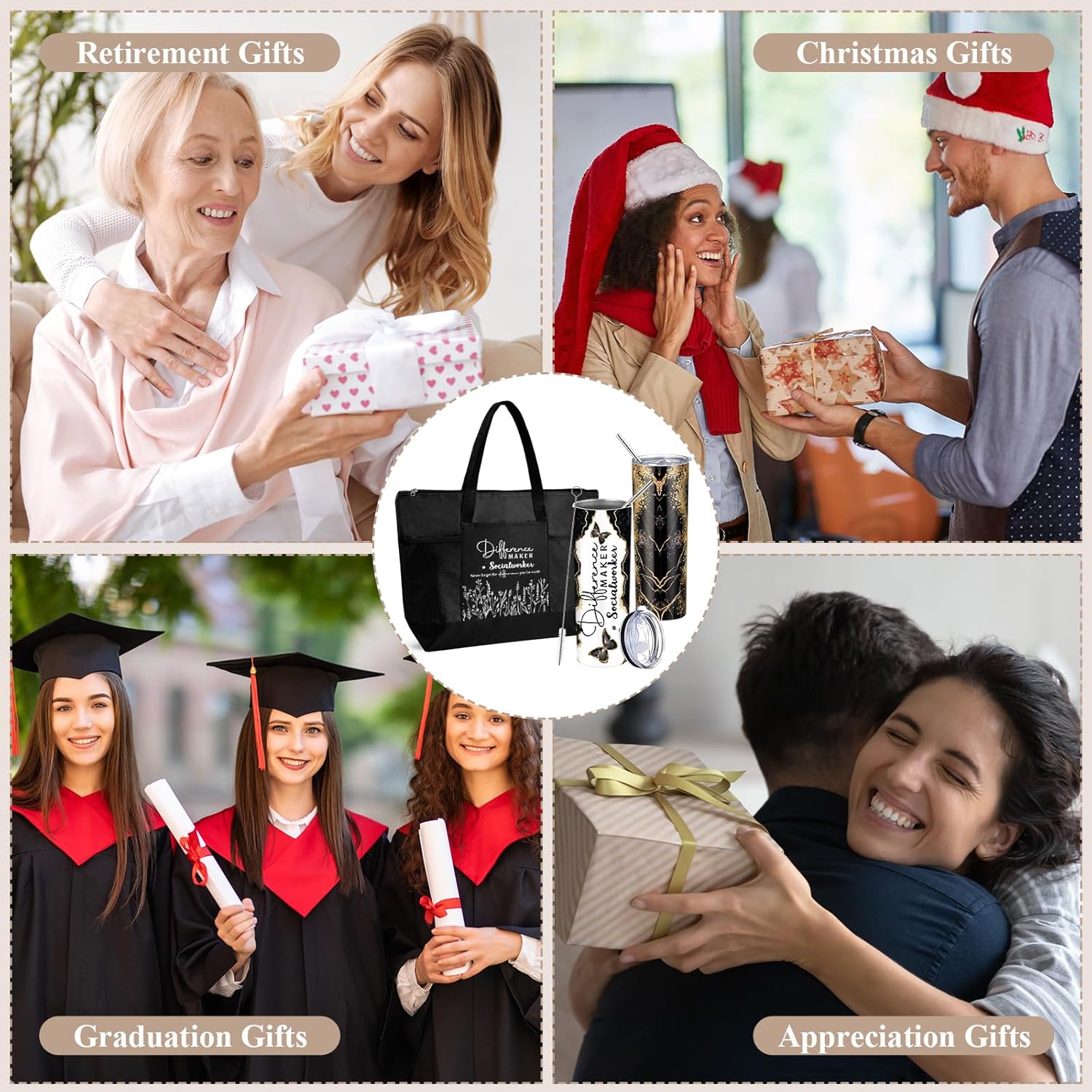Sieral Galentines Valentines Social Worker Appreciation Gifts Set for Women – Difference Maker Tote Bag & Tumbler 20 oz Thank You Gifts for Employee Coworker School Staff(Black) - Image 6