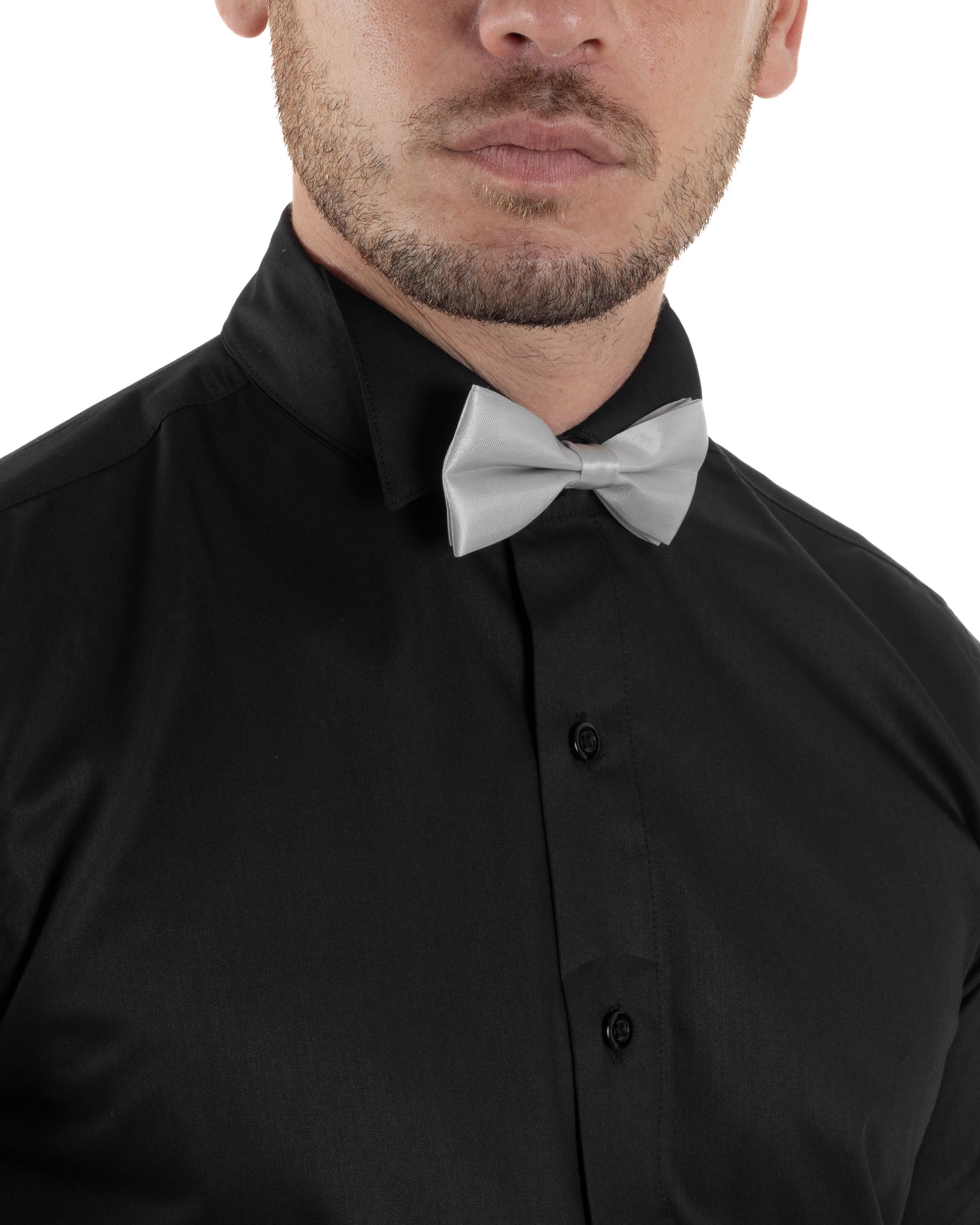 Camicia Uomo da Smoking Collo Diplomatico Slim Fit Basic Casual Elegante Cerimonia Tinta Unita Vari Colori