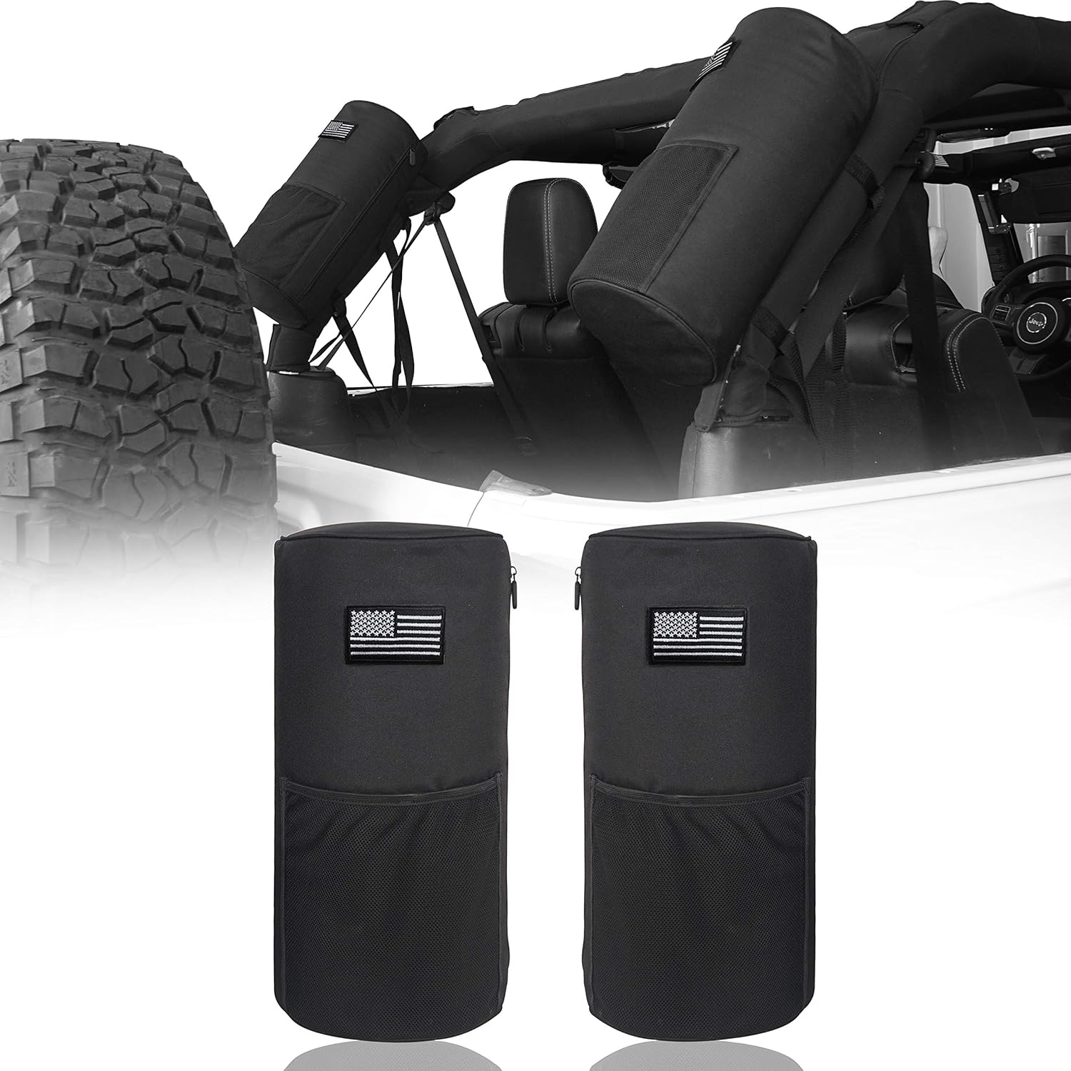 Hooke Road Wrangler Roll Bar Mount Storage Bag for Jeep Wrangler JK JL 07-26 - Pairs