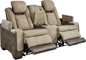 Signature Design by Ashley Next-Gen DuraPella Power Reclining Loveseat with Console & Adjustable Headrest, USB Charging, Faux Leather, 75