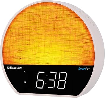 Emerson Sunrise SmartSet Dual Alarm Clock with Nature Sounds and White Noise, Dimmable 8-Color LED Display, Bluetooth Speaker, 4 Soothing Sounds, 2 Alarm Sounds, LED Clock Display, FM Radio