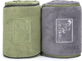 PETTOM 2 Stücke Hundehandtuch Mikrofaser Extra Saugfähig, Handtücher Hund mit Taschen Schnell Trockend, Badehandtuch für Hunde und Katzen 90 * 50cm, Grau&Grün product image