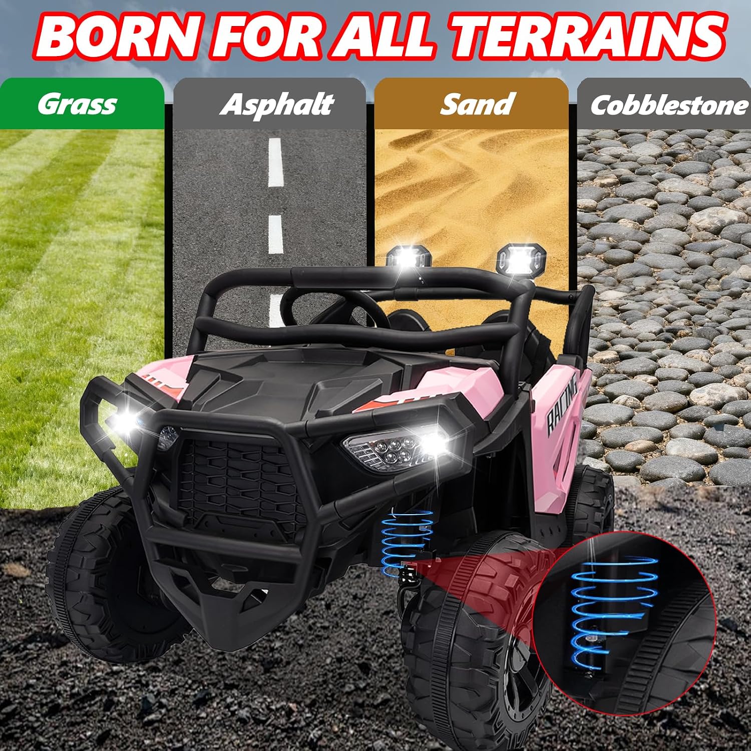 24V XL 2 Seater Ride on Car Truck, BLISSRIDE 4x200W Kids UTV w/20 Spacious Seat, 4WD/2WD, 7Ah Large Battery, Remote Control, Bluetooth, LED Lights, 24V Ride on Toys for Big Kids Boys Girls, Pink