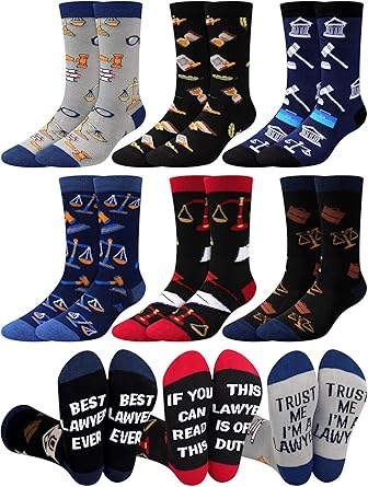 Eurzom 6 Pairs Funny Lawyer Socks for Men Novelty Lawyer Dress Crew Socks Attorney Gifts for Law School Students Graduation