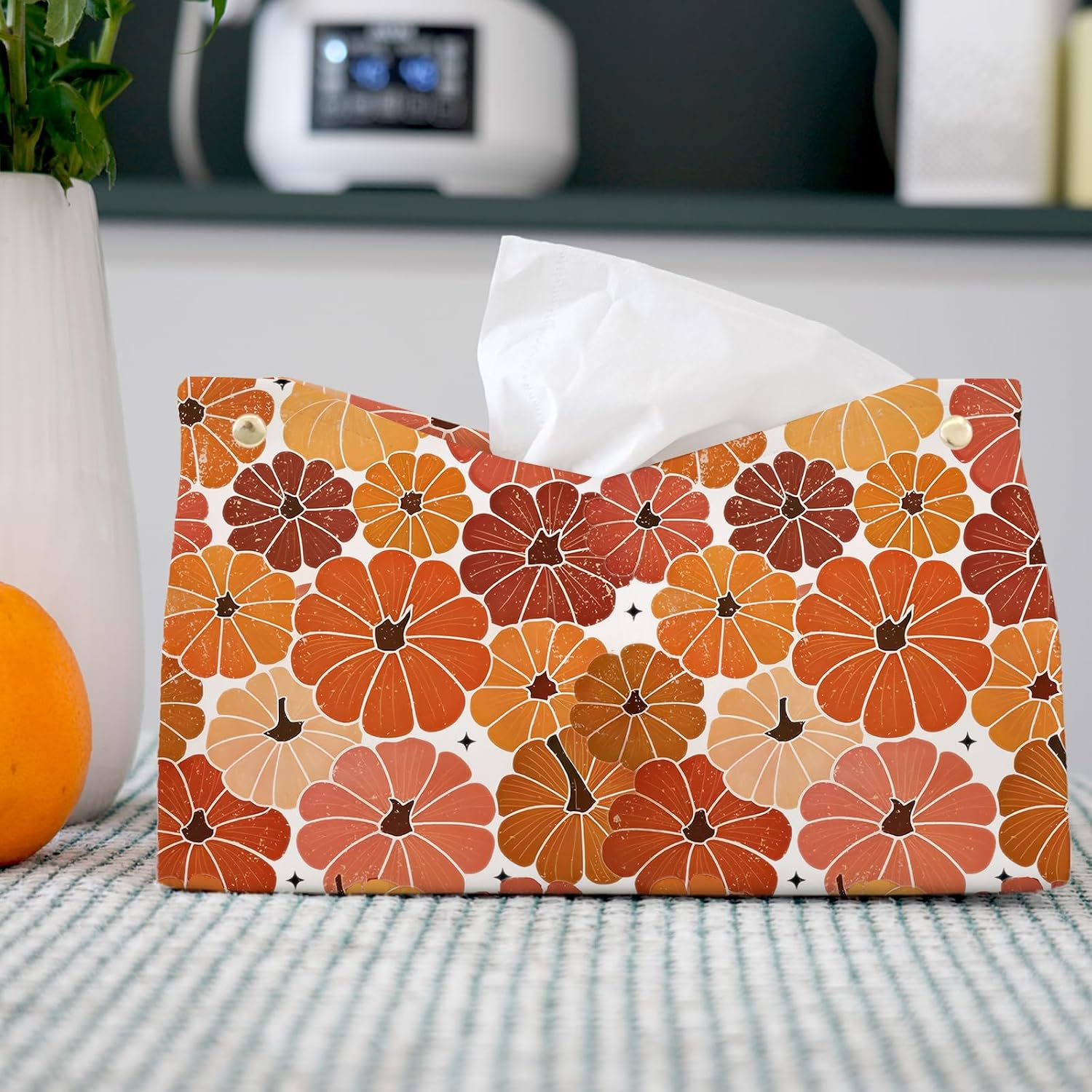 Orange Pumpkin Tissue Box Cover Rectangle for Fall Office Decor image 2