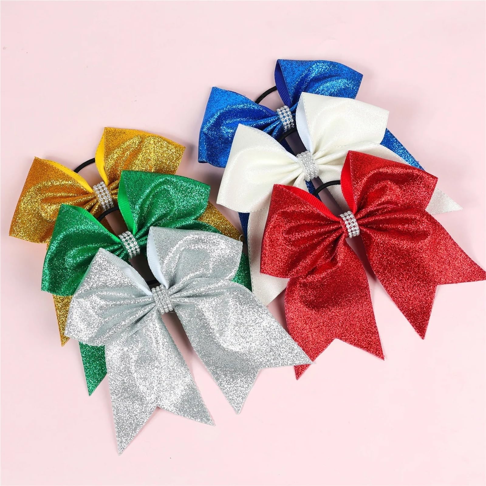 6 Pezzi 7 Pollici Ragazze Grande Cheerleading Glitter Fiocco for Capelli Elastico Fasce for Capelli Coda di Cavallo Fermaglio for Capelli Donne Accessori for Capelli per Donna Ragazze