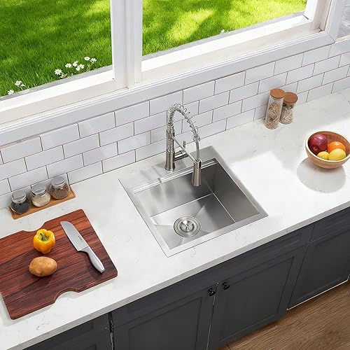 Miniatura 49 de Friho Fregadero de cocina negro de 25 x 22 pulgadas, fregadero cuadrado de acero inoxidable para lavandería al aire libre, cuenco individual Negro