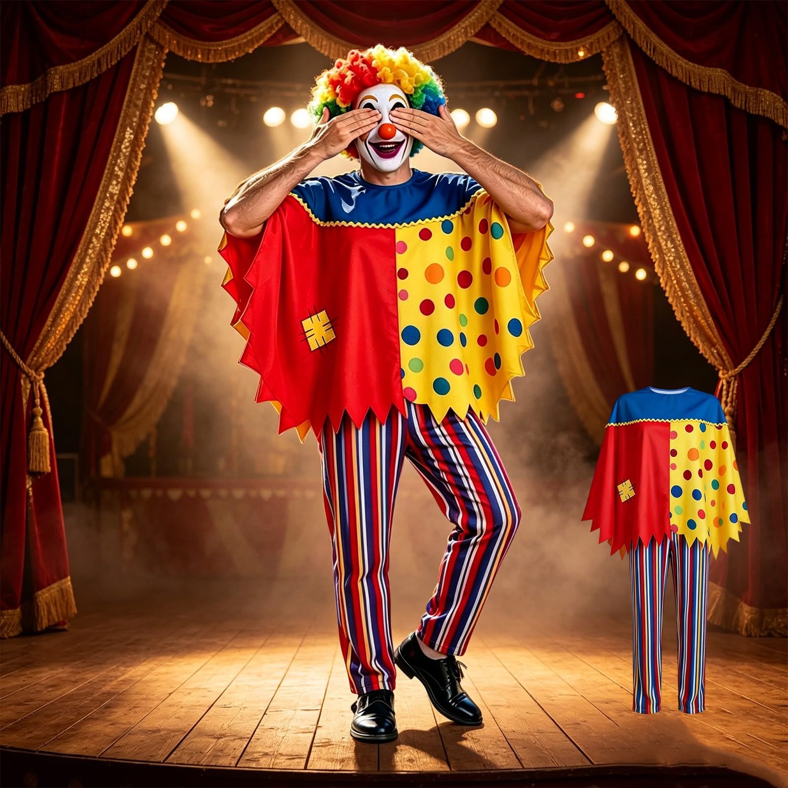Halloweenkostüm Damen Clown Umhang Cosplay Party Joker Outfit Karneval Kostüm Damen Set Cape Bunt Lustig