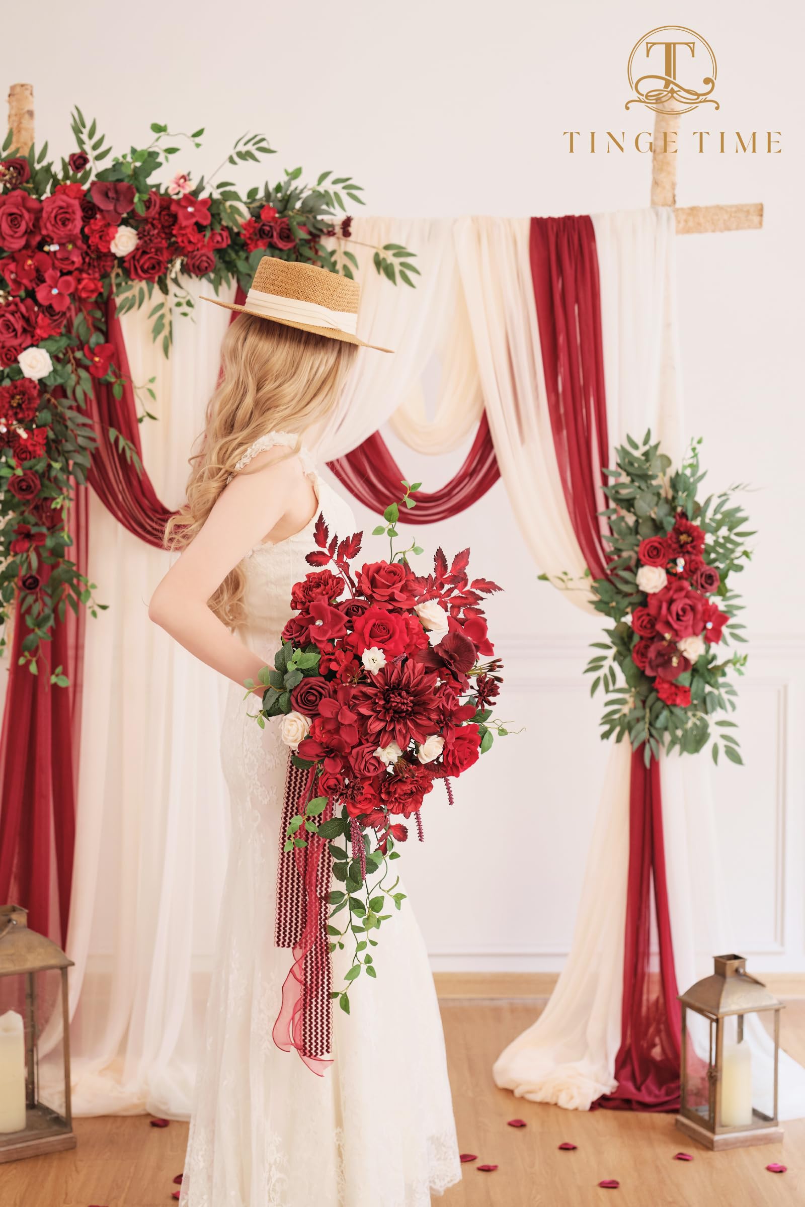 Amazon.com: TINGE TIME 15 Inch Artificial Wedding Bouquets for Bride,  Cascading Bouquet Wedding Bride Holding Flowers for Wedding Ceremony  Anniversary, Bridal Shower and Party (Burgundy Red) : Home & Kitchen