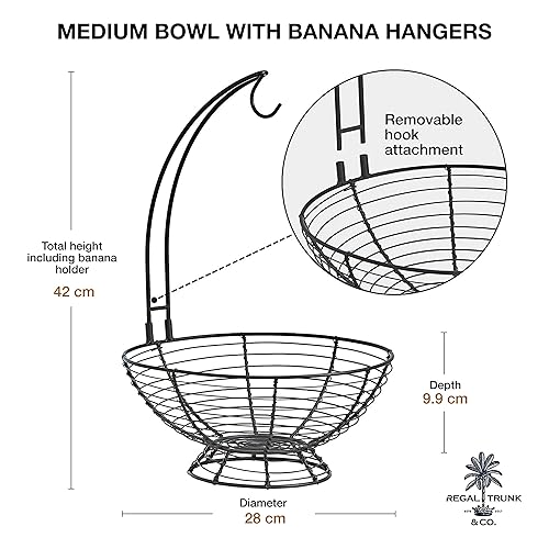 Miniatura 8 de REGAL TRUNK & CO. Cesta de frutas para cocina, 16.5 pulgadas, plato de frutas color negro rústico con cesta extraíble para plátano, ideal para