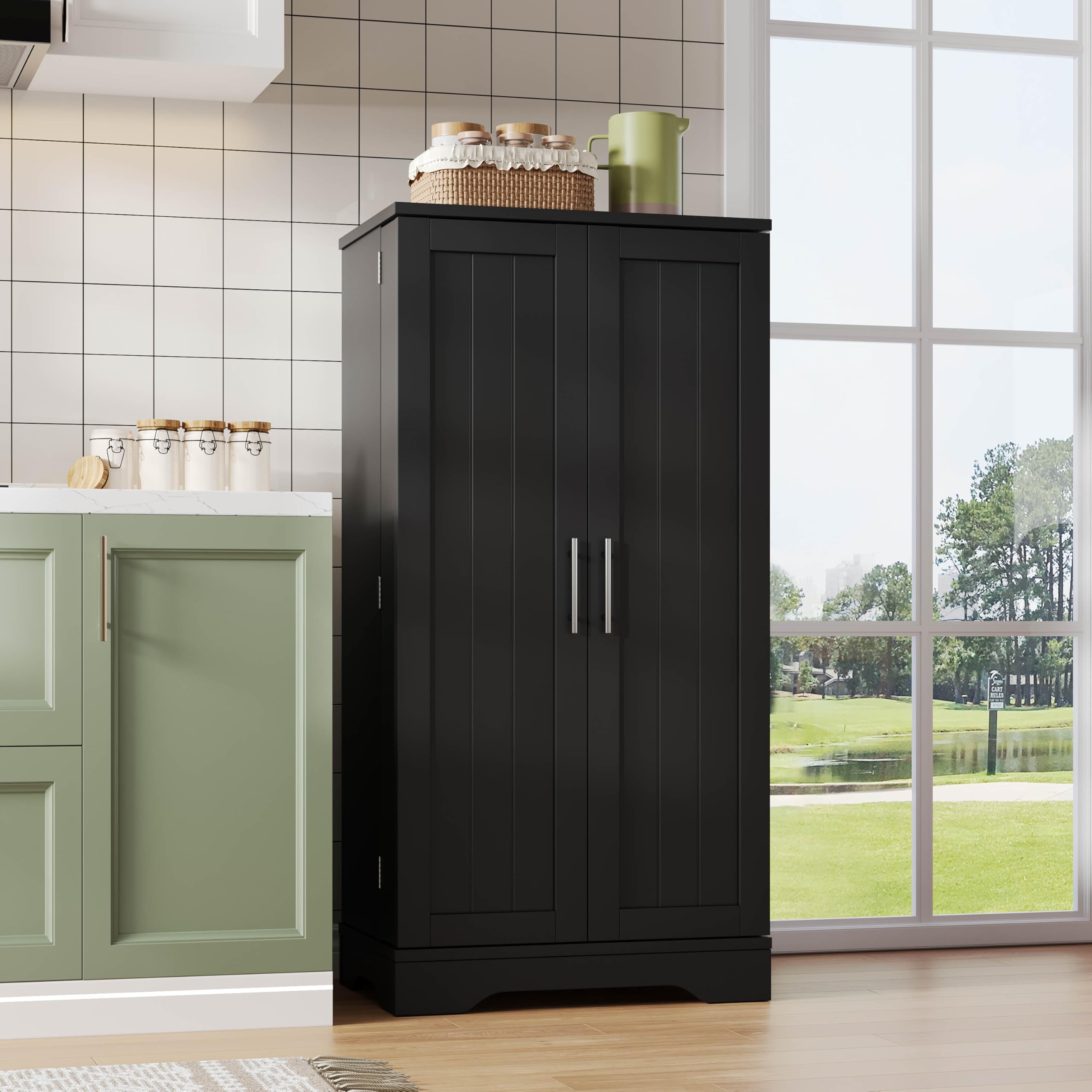 Credenza Nera Cucina 120cm Mobile Credenza Cucina Con LED Sensor Integrato, Struttura Compatta Con 2 Ante E Ripiani Regolabili, Buffet Funzionale Per Cucina Esszimmer Living