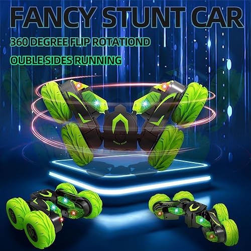 Miniatura 3 de Eulogia Autos de control remoto para niños de 5 a 12 años, auto de acrobacias RC con faros LED, rotación de 360, conducción de doble cara, autos de