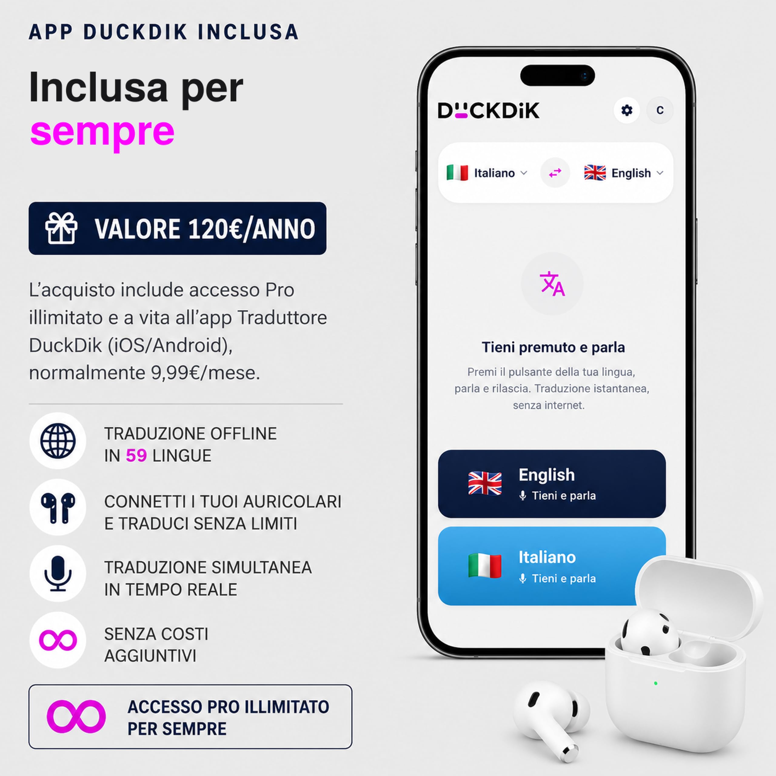 New York 2026, Traduttore di Lingue Istantaneo + App Traduzione Offline Inclusa a Vita (Valore 120€/Anno) — 149 Lingue Online, 19 Offline + 59 nell'App, Schermo Touch 4", IA