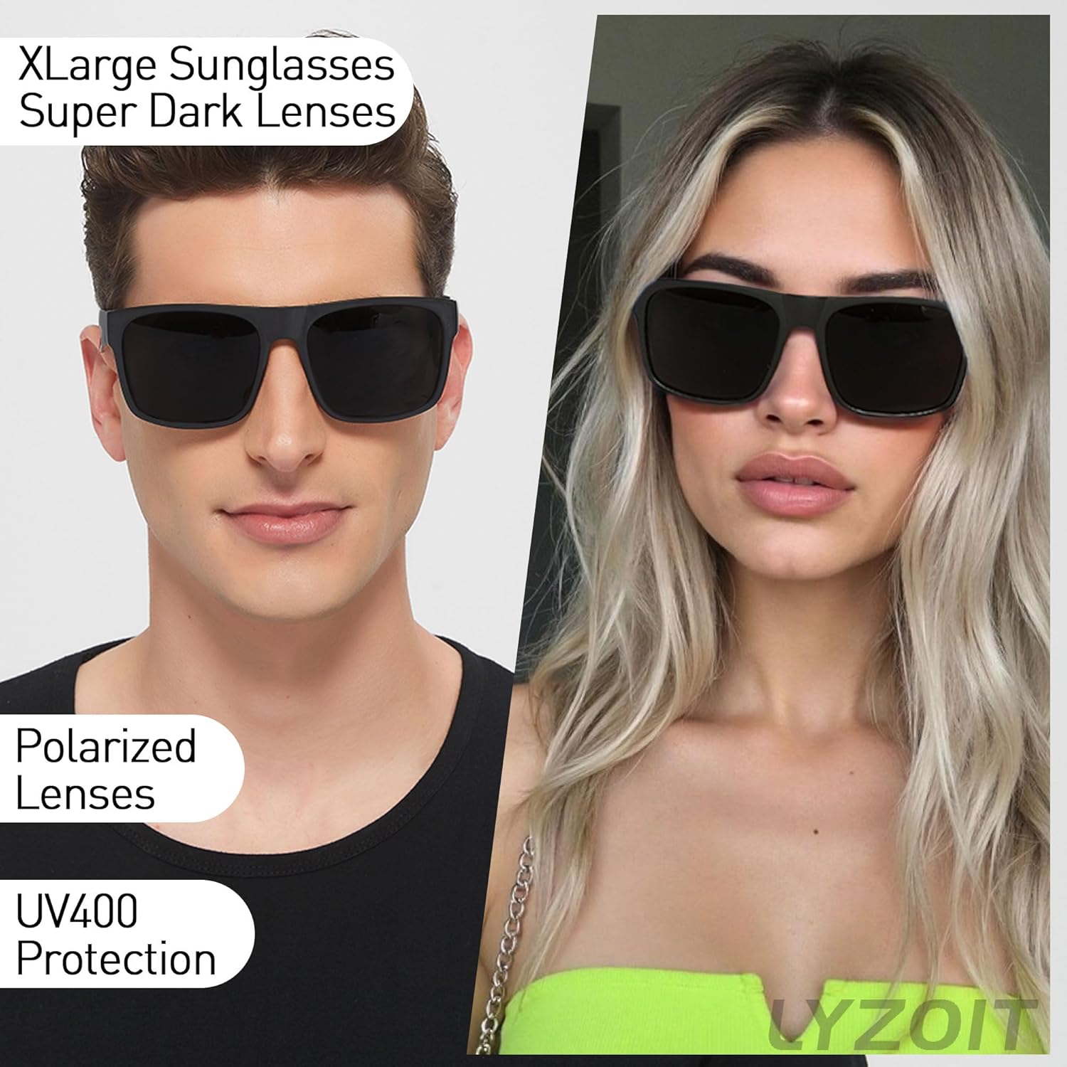 LYZOIT Extra Large Sunglasses for Big Wide Heads Mens Polarized XL Oversized Square Sun Glasses - Image 5