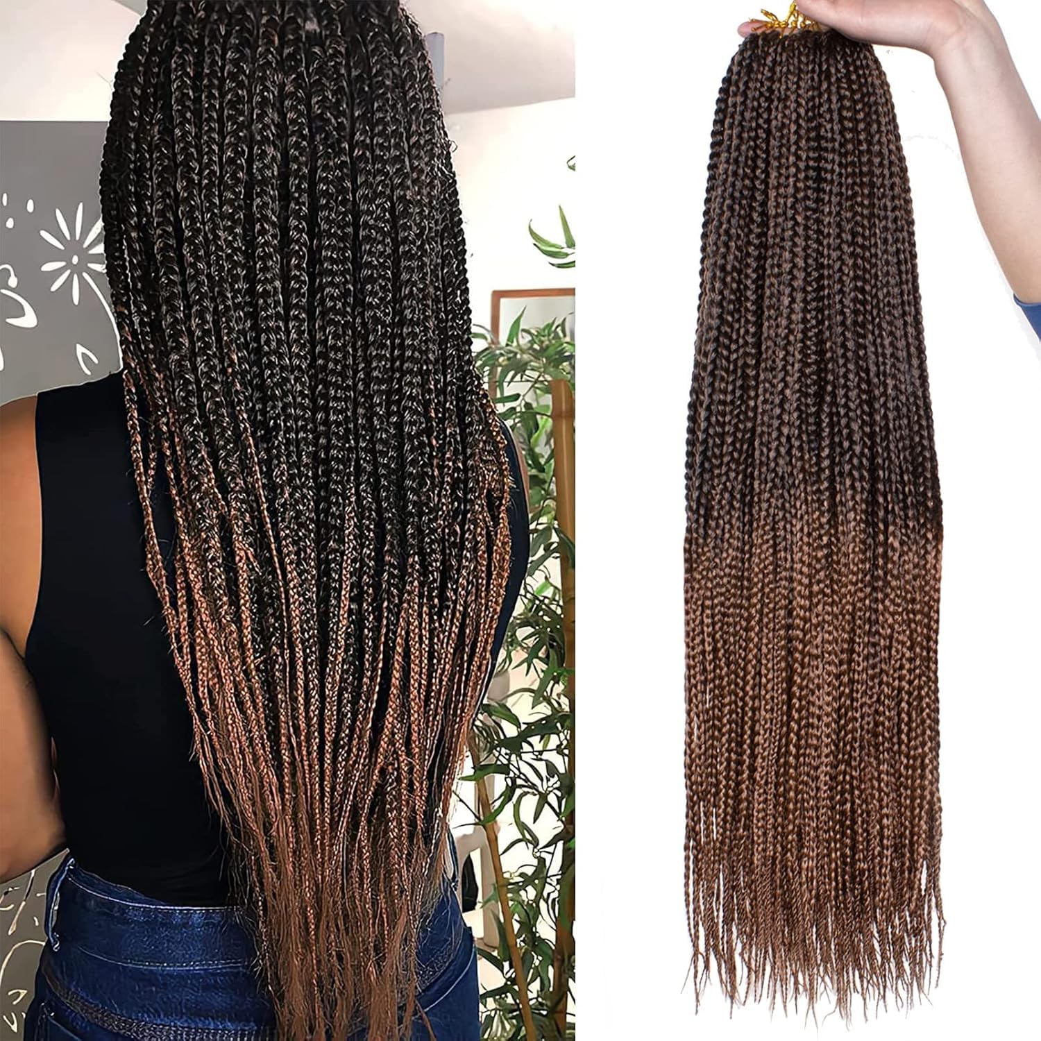 Mscat 8 Packs 18 Inch Box Braids Crochet Hair Pre-looped Knotless Medium 3X Braids 144 Strands Synthetic Crochet Hair for Women (T30#)