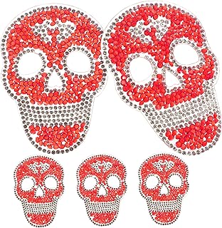 TEHAUX 5 Pçs Adesivos De Diamante Quente De Caveira Roupas Adesivos De Strass Remendos De Jaquetas Remendos De Ferro De Cristal Em Remendos De Resina Remendos De Caveira Vermelha
