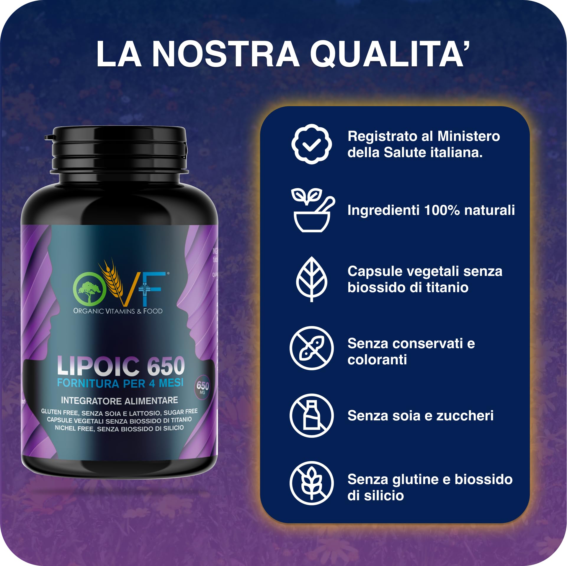 OVF R-Alpha Acide lipoïque 650 mg Hautement dosé, 120 gélules végétaliennes (4 mois de stockage), puissant antioxydant pour l'énergie, les nerfs et le métabolisme, sans dioxyde de silicium, 100