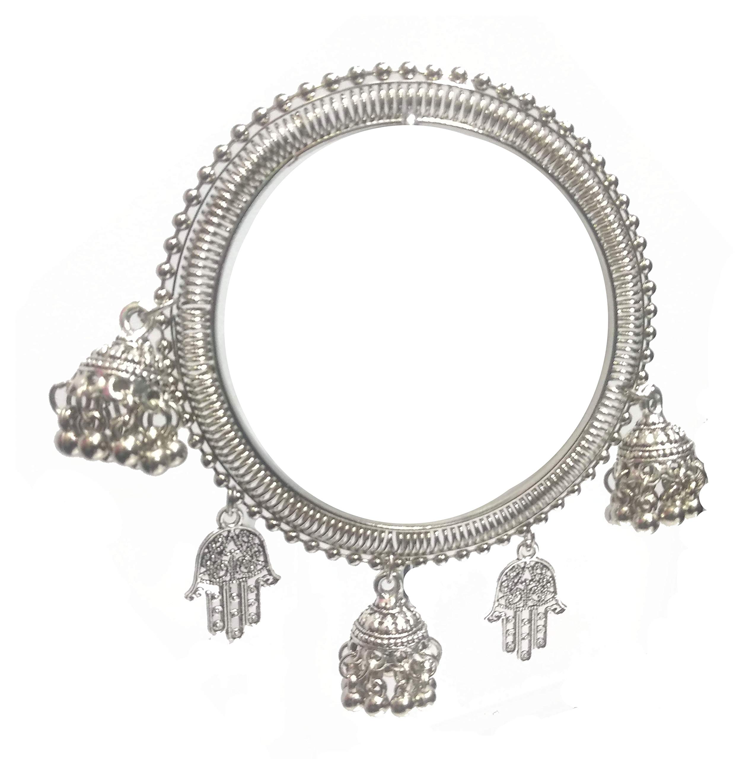 GURJARI Silver Oxidised Bangles with Attached 3 Small Jhumki and Hand Hanging for Women (2.8) (B07MS9RQBX) Amazon Price History, Amazon Price Tracker