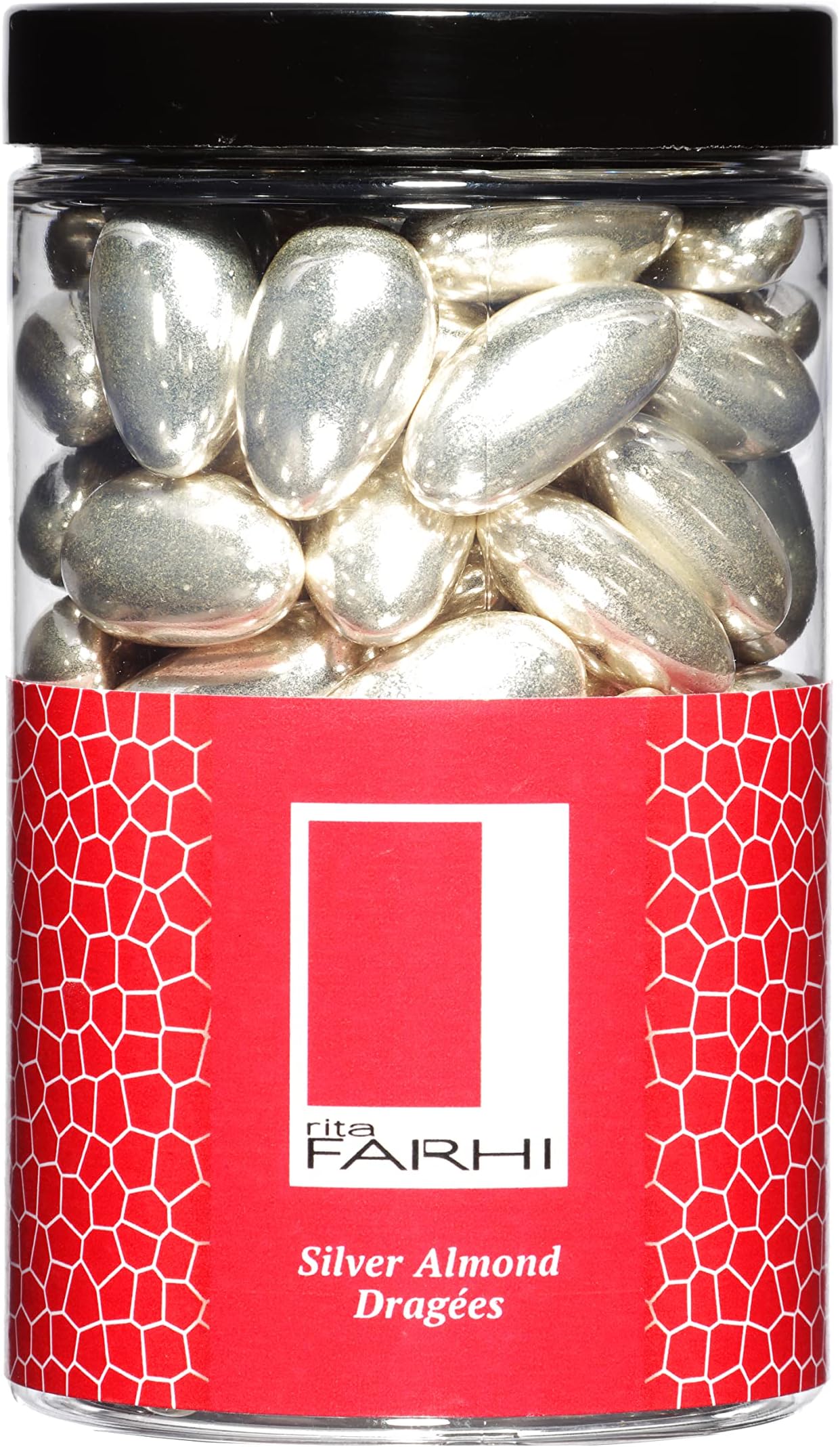 Rita Farhi Silver Sugared Almond Dragees in a Gift Jar - 370 g - Sugar Almonds Sweets