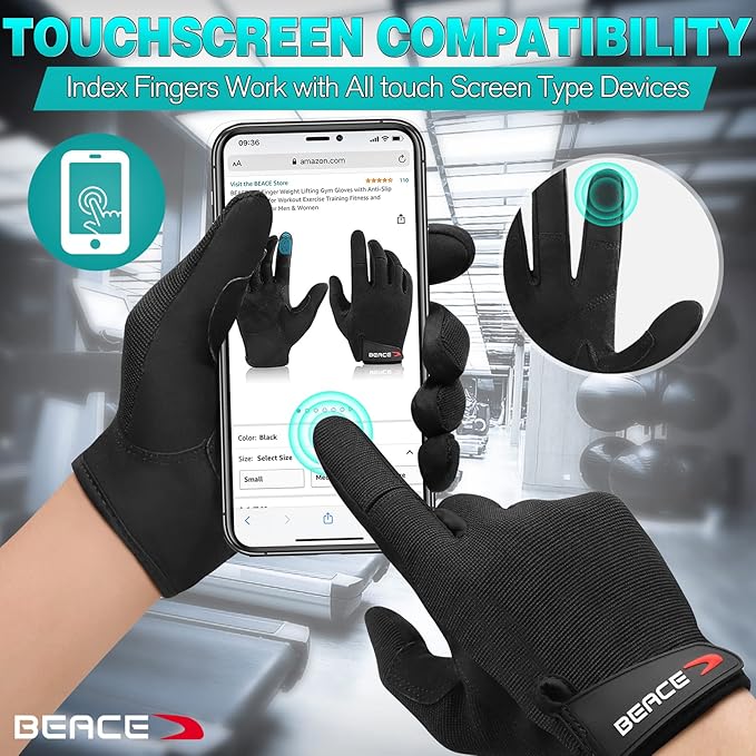 BEACE Full Finger Weight Lifting Gym Gloves With Anti-Slip Leather Palm For Workout