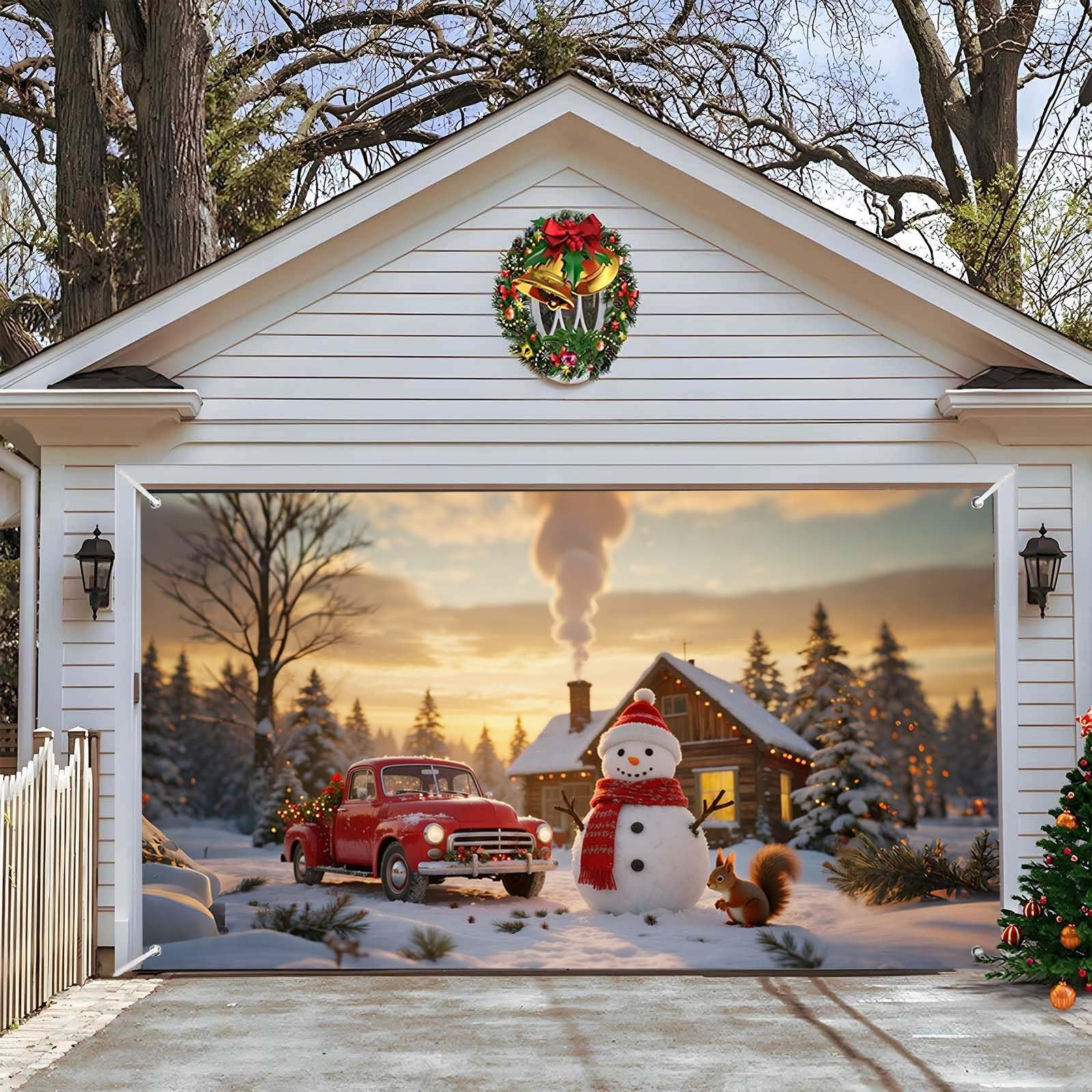 Christmas Garage Door Cover, Christmas Garage Door Banner, Christmas Decorations, Snowman Backdrops for Wall, Garden Backgrounds, Holiday Decoration