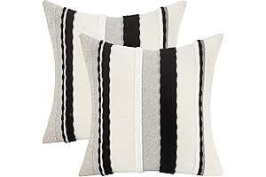 Black and White Striped Chenille Throw Pillow Covers
