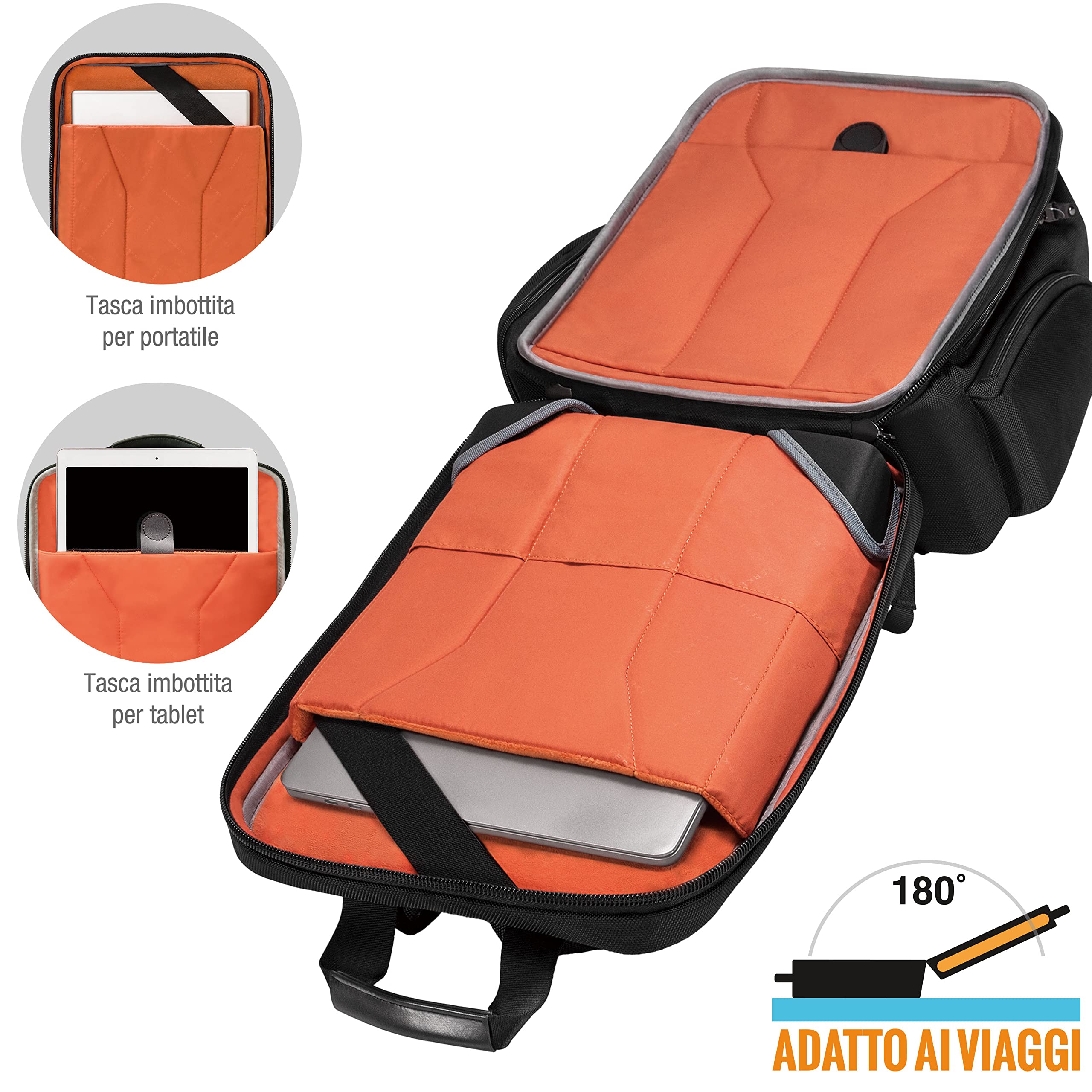 Everki Onyx 17 zaino laptop executive – nylon balistico e pelle, scomparto dedicato fino a 17,3", tasca per elettronica imbottita, 36 L – Nero (EKP132S17)