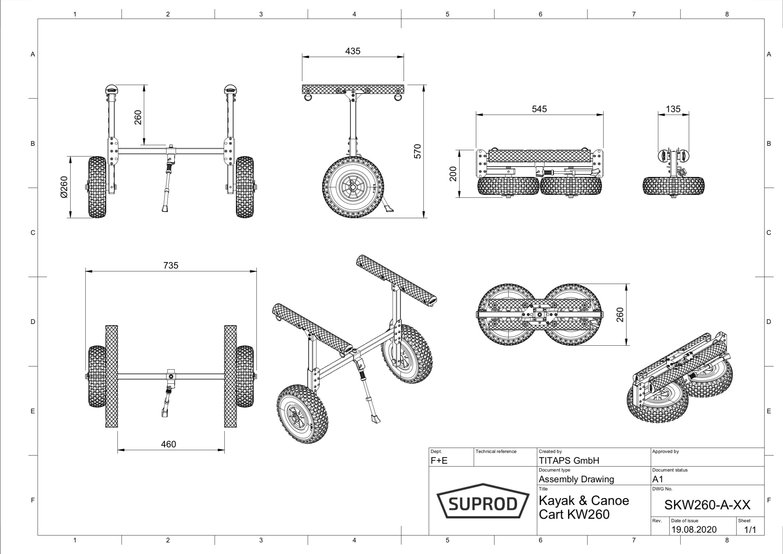 SUPROD Kanuwagen mit LUFTREIFEN Transportwagen SUP Aluminium KW260-LU