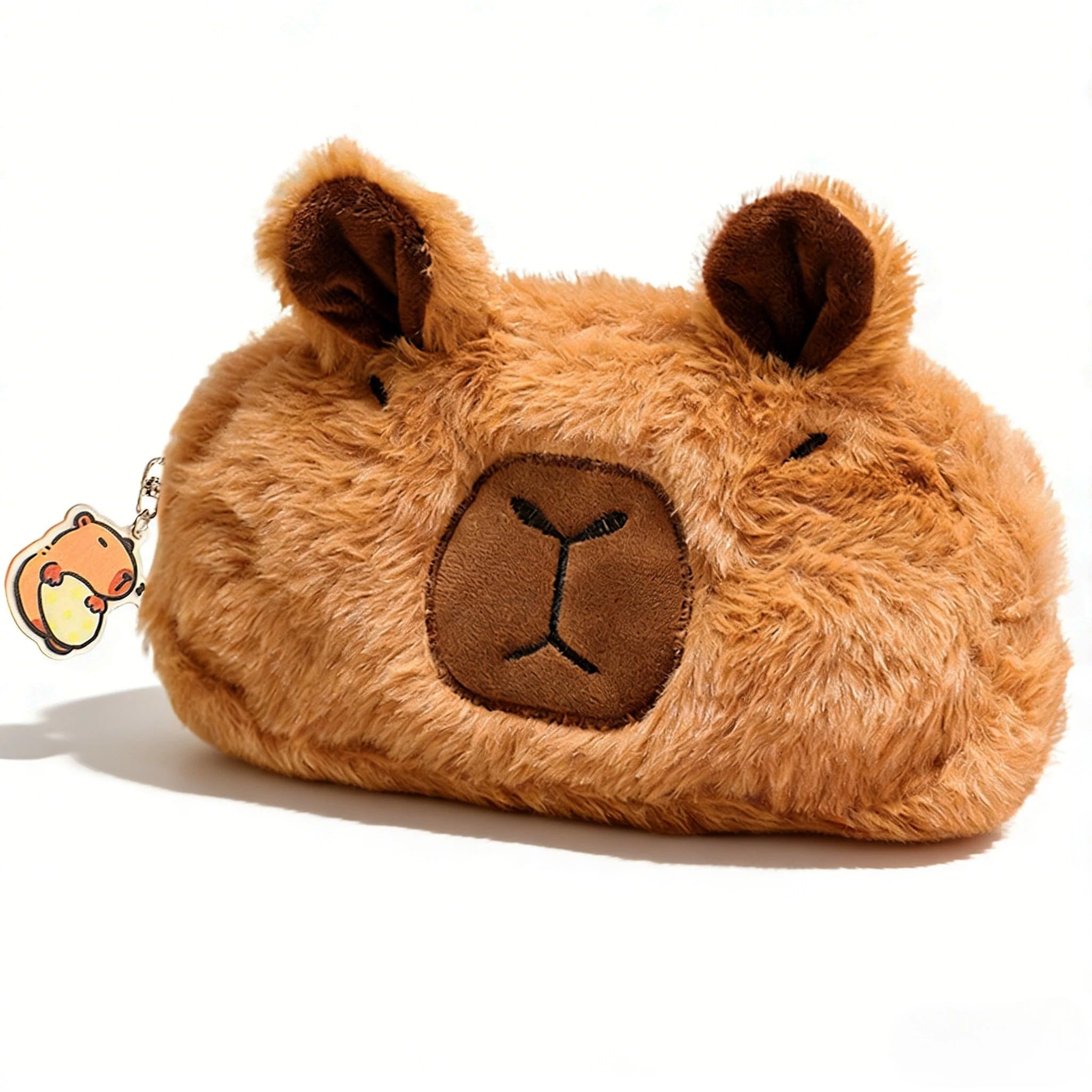 Satiskid 1 Capybara Animal Pencil Pouch, Cute Pencil Case with Detachable Plush Capybara Pen Bag, Kawaii Zipper Pouch for School Office Supplies, Desk Organizer Storage Bag