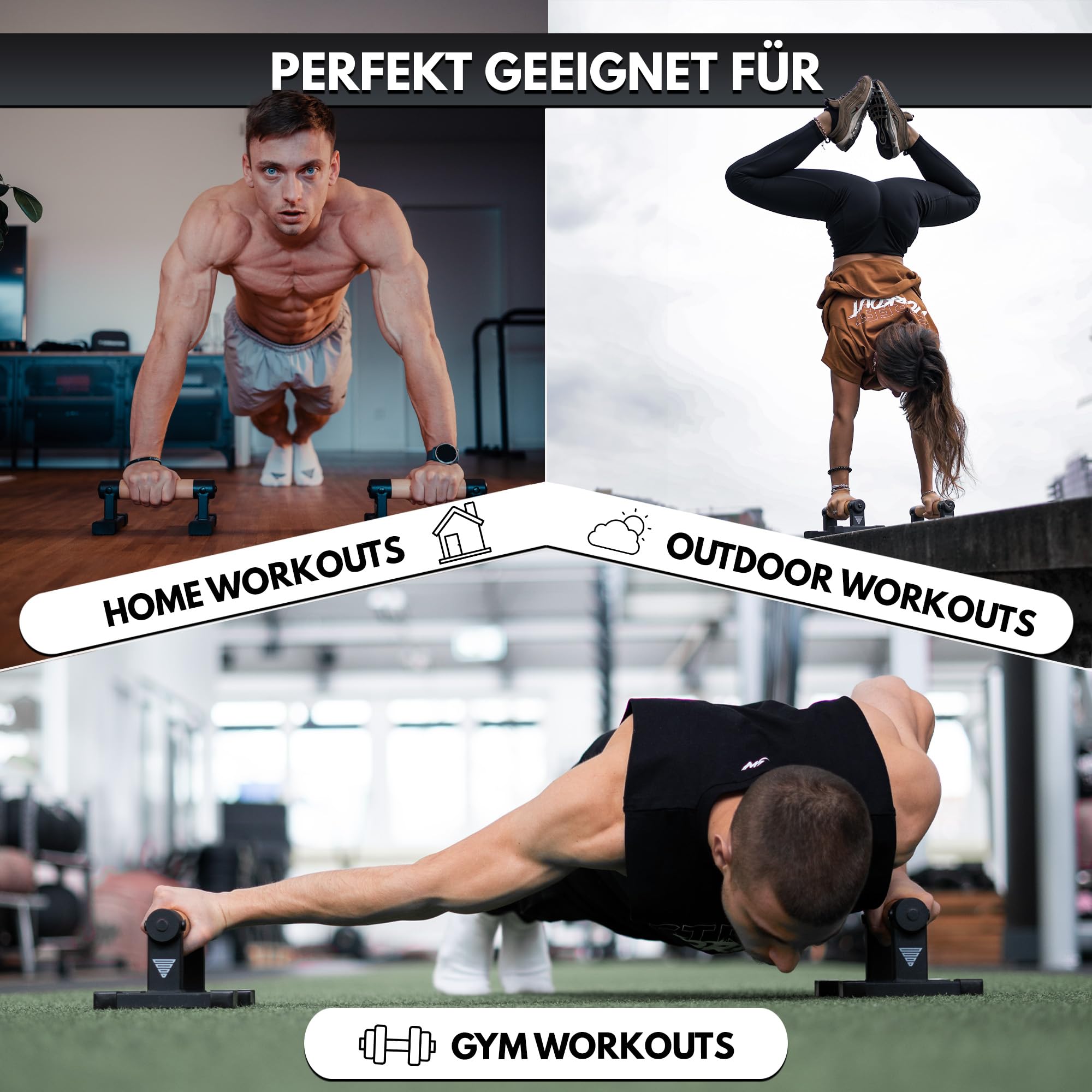 GORNATION Parallettes, inkl. Grip Tape, Calisthenics Equipment für Handstand & Push Ups, Liegestützgriffe mit Griffen/Stangen aus Holz, Push-Up Bars für Fitness zuhause & Outdoor