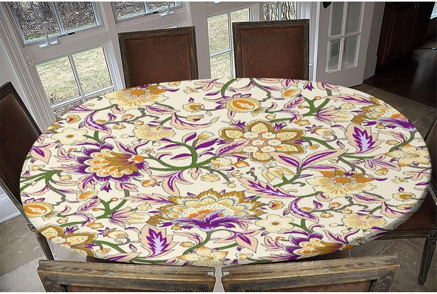 Abstract Flower Pattern Printed on Oval Table Protector, Elastic Tablecloth, Table Pads for Dining Room Table Rectangular, Fits for 48" x 68" Oval Table