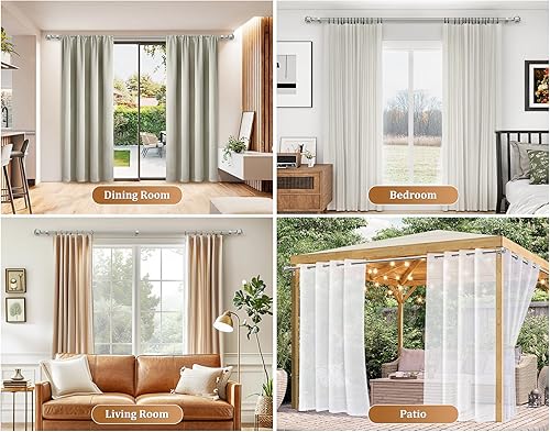 Miniatura 7 de Barras de cortina para ventanas de 28 a 48 pulgadas, barras de cortina ajustables y resistentes de 32 a 43 pulgadas con remates de textura de red,