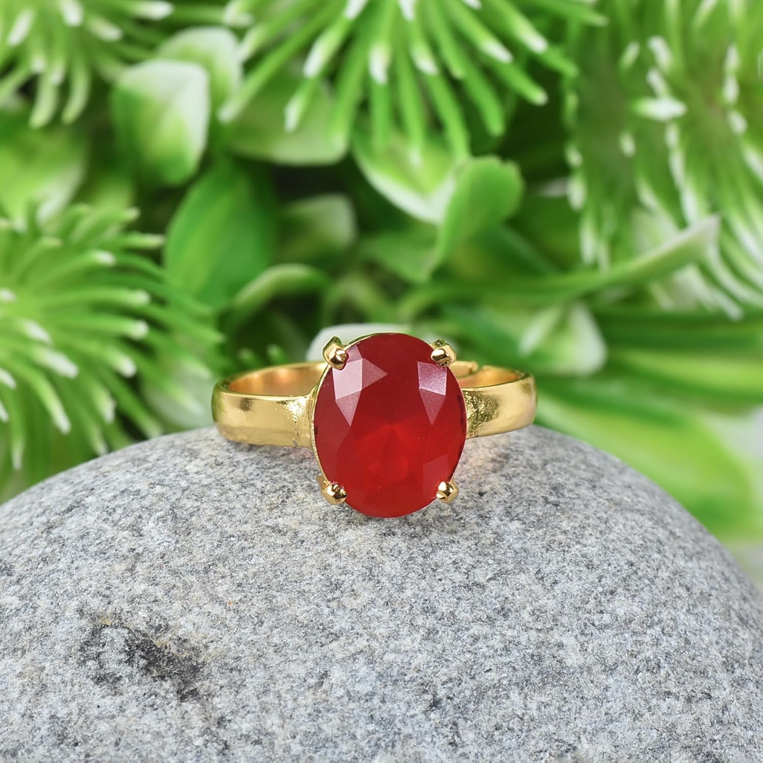 Certified 12.25 Ratti Ruby/Manik 22K Gold Plated Birthstone Adjustable Ring for Men & Women (Red) - Image 3