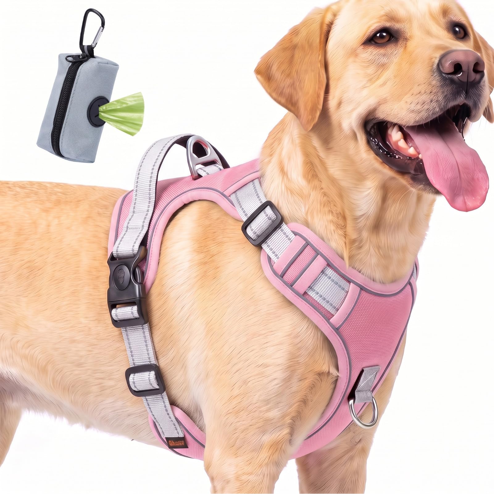 FYY Dog Harness No Pull, Escape Proof Adjustable Pet Vest, Reflective Choke Free Harness With Easy Control Padded Handle for Small Medium Large Dogs Walking and Training L-Pink+Grey