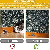 Vista 3 de Control de ratones de lana de acero, paquete de 2, almohadillas de lana de acero de 13 pies, relleno de agujeros de pared, bloqueador de huecos