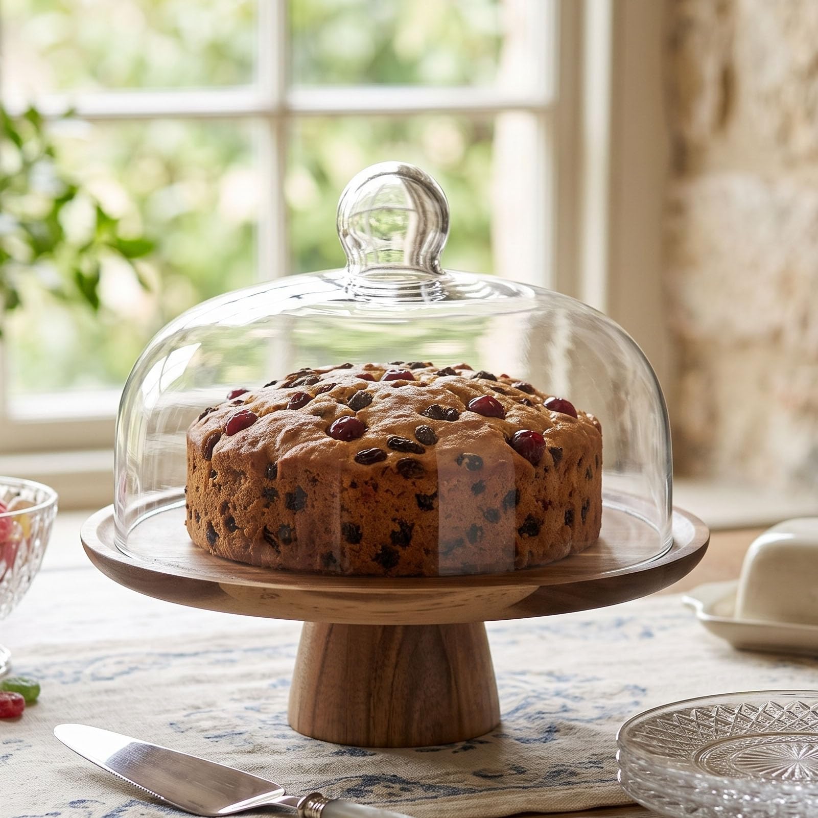 Fdit Présentoir à Gâteau avec Cloche en Verre, Support à Dessert avec