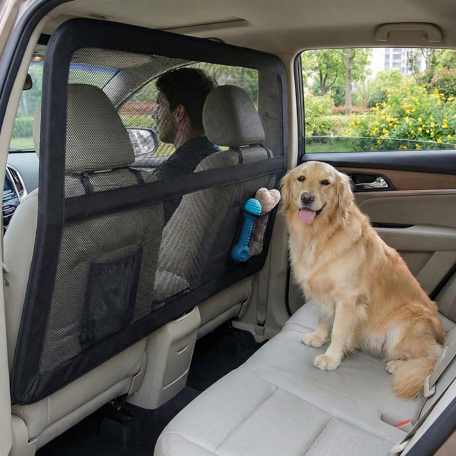 Grille de séparation universelle pour chien coffre siège arrière, séparateur voiture filet transparent cadre métal robuste, compatible grands SUV