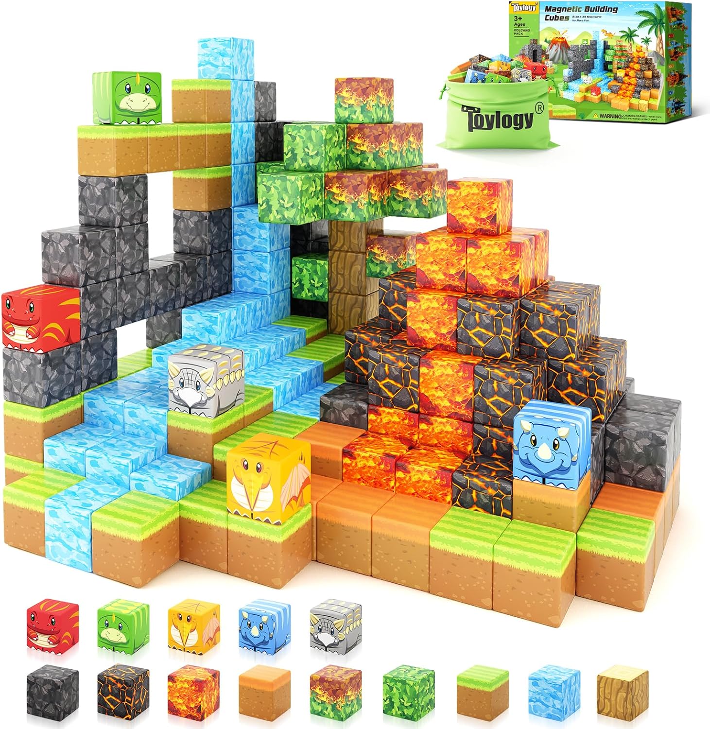 128PCS Dinosaur Toys Magnetic Blocks-Build Mine Magnet World Magnet Builidng Blocks Jurassic Scenes Kids Games