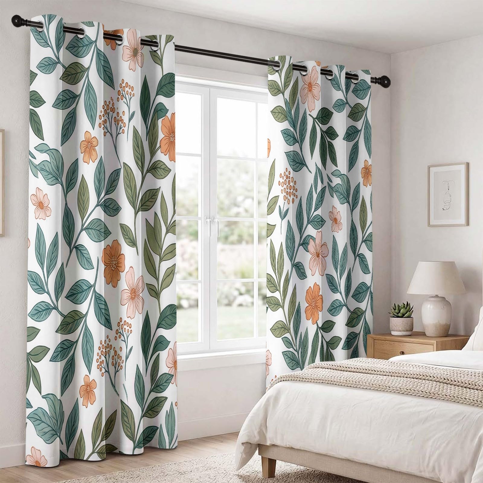 Rideaux Occultant Motif Feuilles Tropicales Aquarelles 140L X 260H cm Lot de 2 Rideau Occultant Thermiques Imprimé Feuille Plante, Rideau Oeillets Opaque Draperie Decoration pour Couloir, Vert