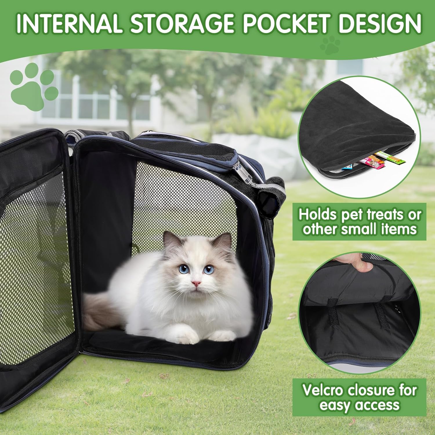 Dog Bike Basket with Internal Storage Pocket, Dog Basket for Bike, Black | Expandable Foldable Soft-Sided Dog Carrier, Bike Dog Carrier, Safe and Easy for Small Medium Cats and Dogs
