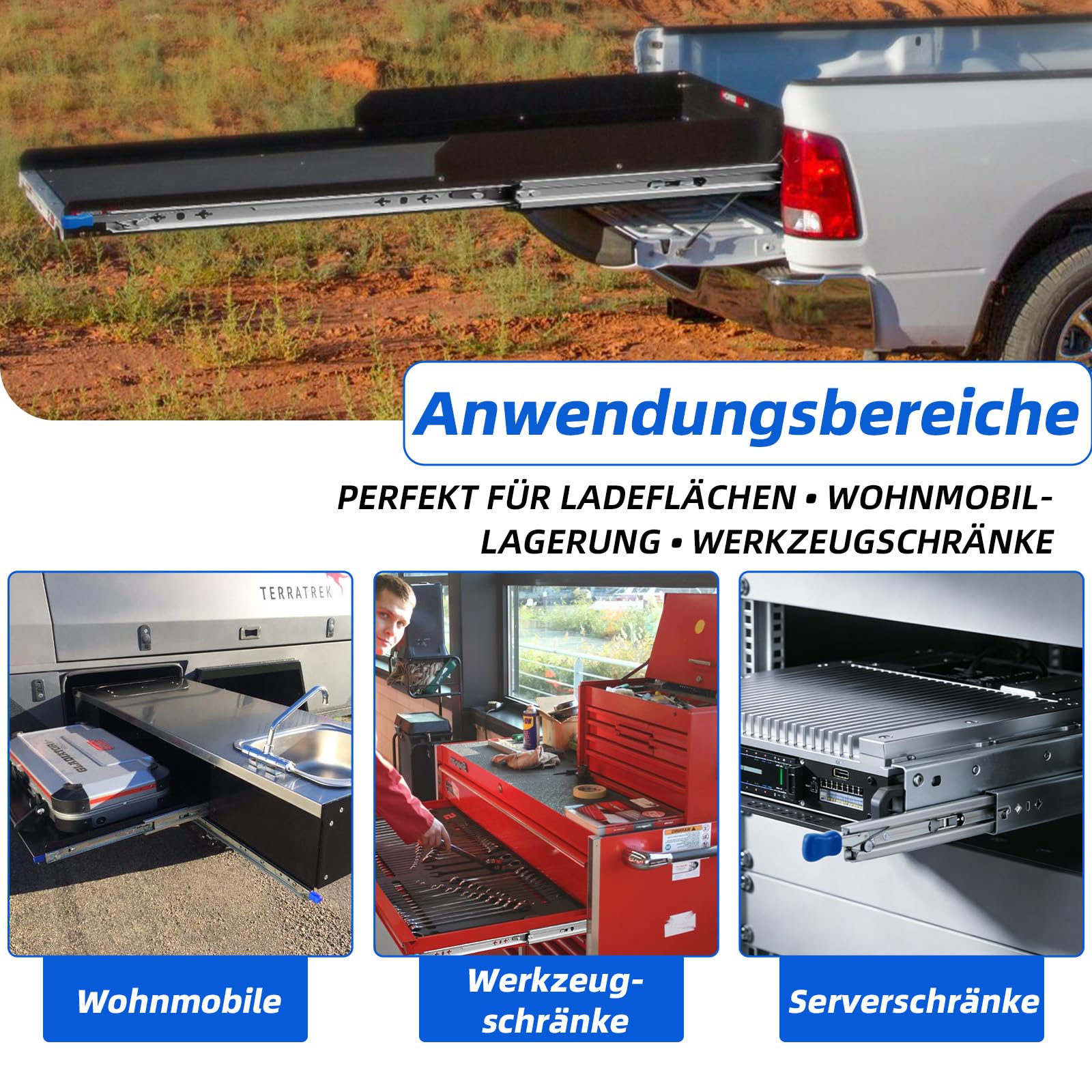 Schwerlastauszug mit Verriegelung Schubladenschienen 53 mm Vollauszug Kugellagerung 93-120 kg Tragkraft 450 mm
