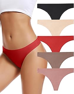 VOENXE Seamless Women Thong Underwear,No Show VPL Ladies Knickers,Woman Gym Panties Multipack,Invisible Soft Pants,Seam Free Breathable String Sports Knicker,Female Comfort Mid Rise Underpants,5-Pack