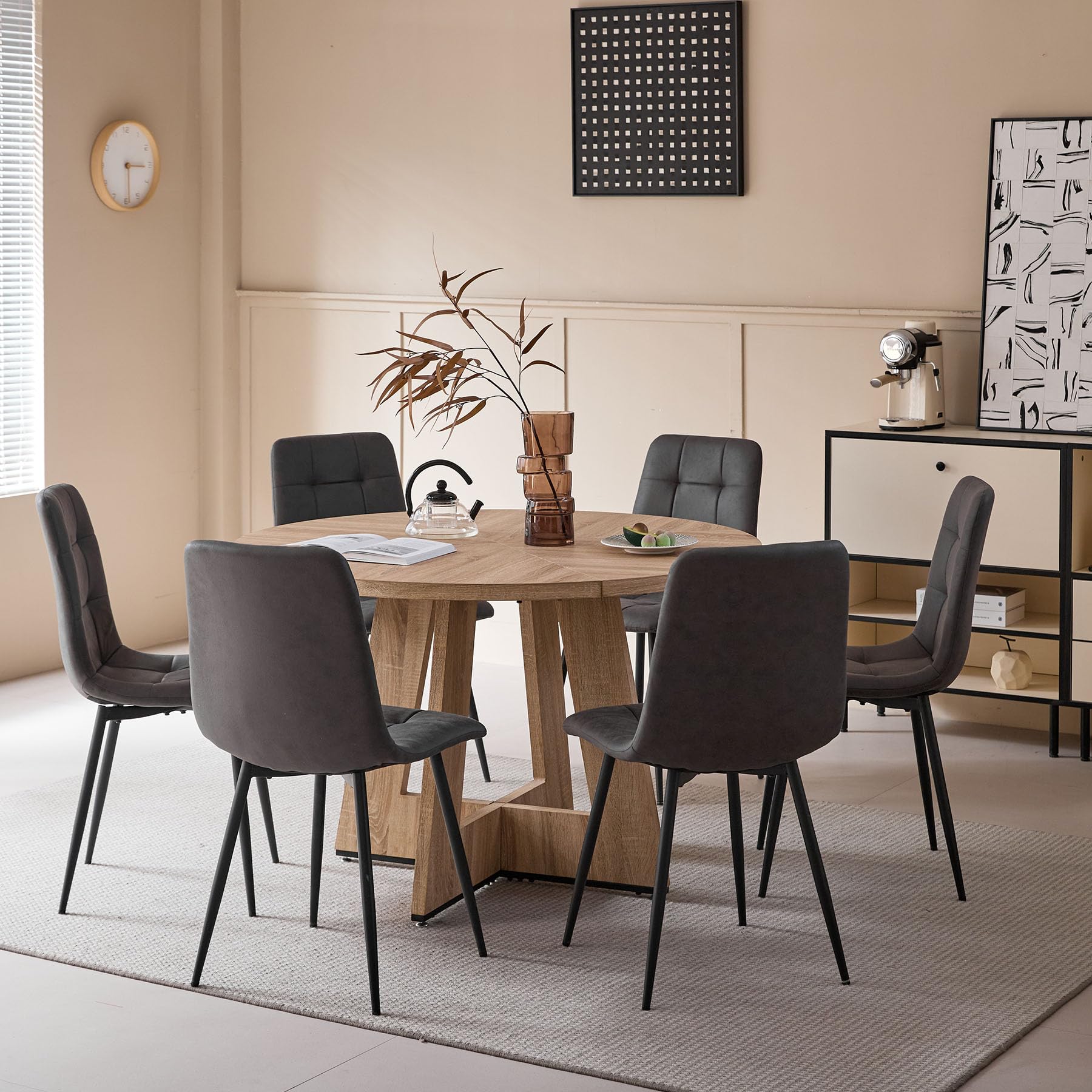 GrandCA HOME Set di 6 Sedie da Pranzo Moderne Sedie da Cucina con Gambe in Metallo, Sedie da Pranzo Imbottite Tessuto Impermeabile Leathaire Technology, Grigio Scuro-KJ