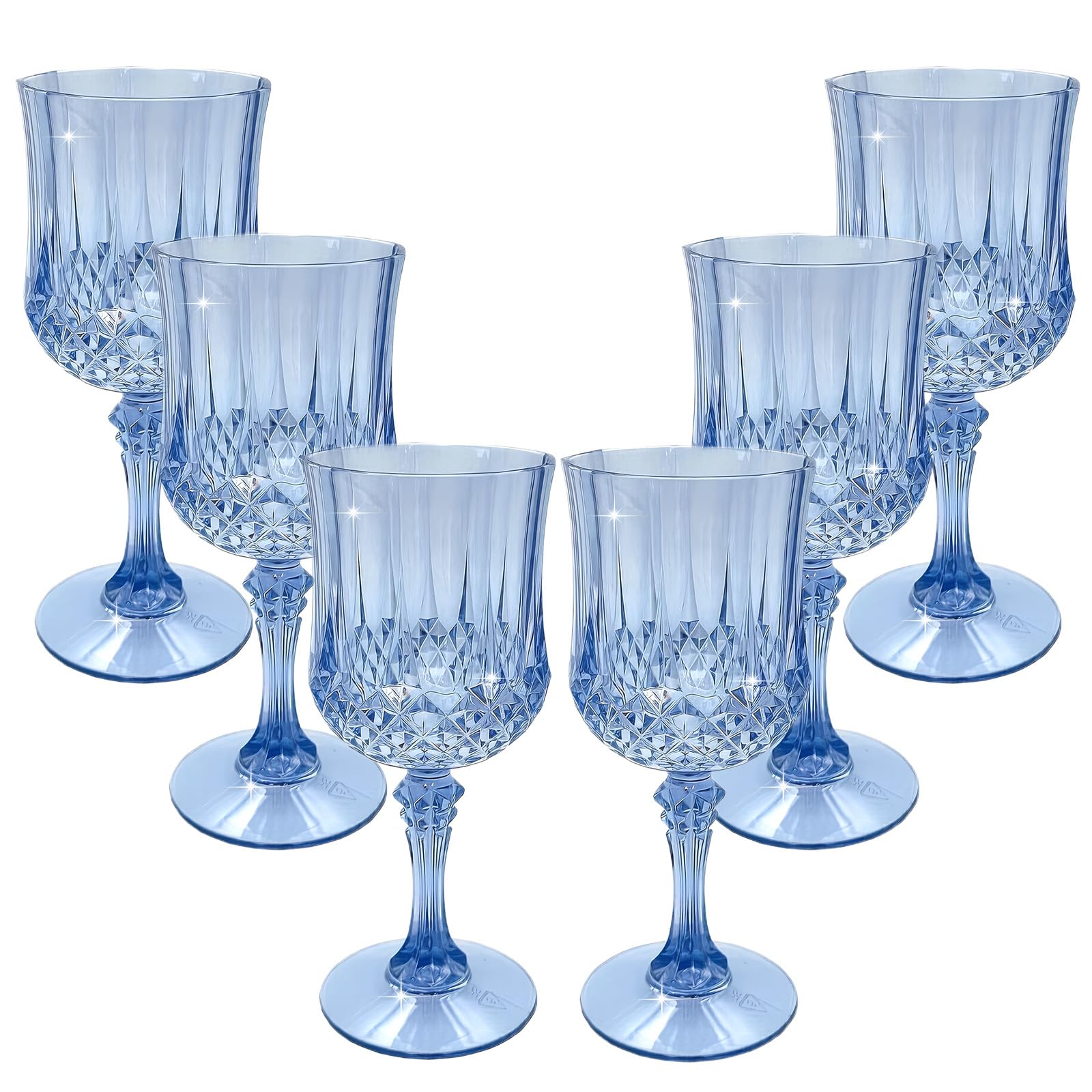 M.J COMFY-LIFE Blue Plastic Wine Glasses Sapphire Glitter Reusable Party Wine Cups (6pcs)