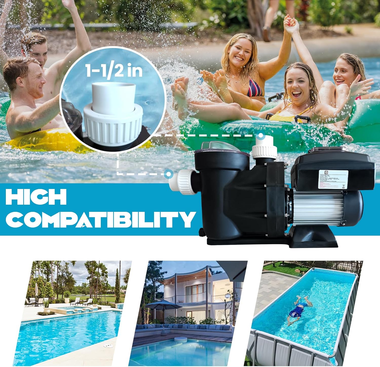 1.5HP Above/In Ground Pool Pump, 3000-9000 GPH Variable Speed, 110V Self Priming Swimming Pool Pump, 1100W Powerful Copper Motor Self Priming Silent Operation, with Control Screen