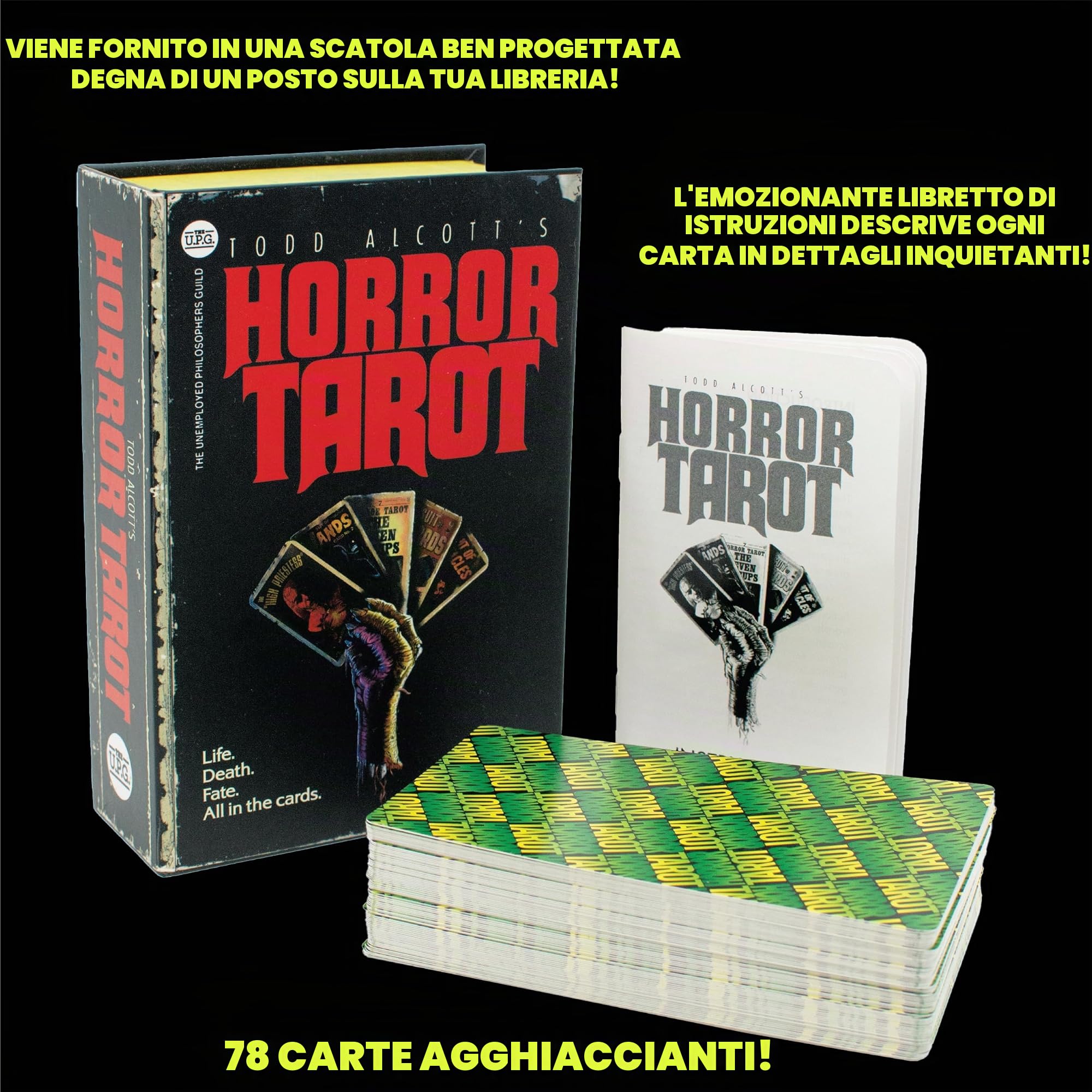 The Unemployed Philosophers Guild Todd Alcott's Horror Tarot - Mazzo di carte a tema horror con illustrazioni ispirate alla letteratura macabra e alla cultura pop spettrale - Set con 78 carte