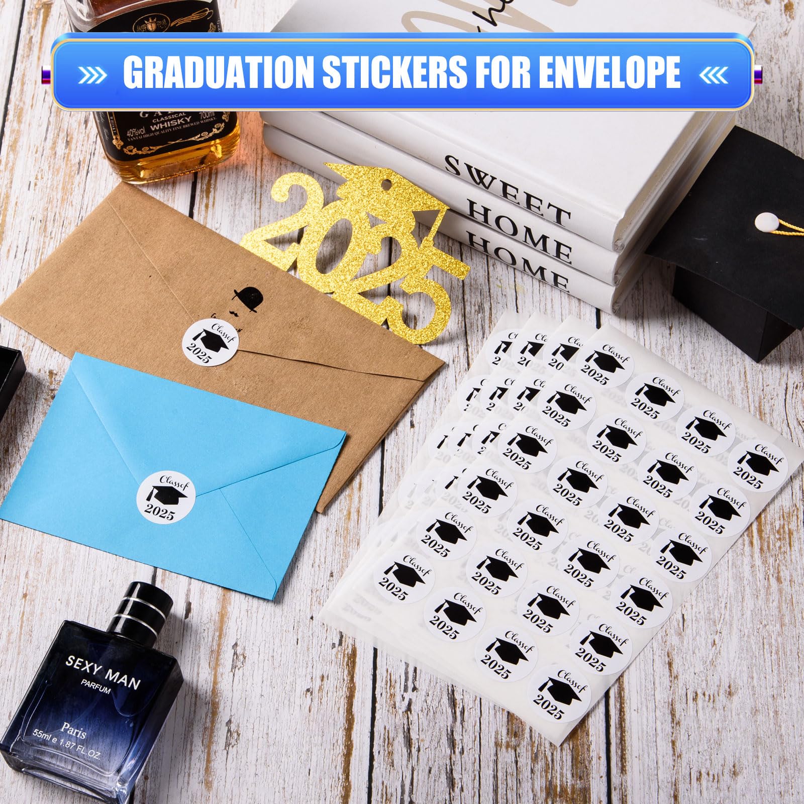 Snapklik.com : 720 Pcs Class Of 2025 Graduation Stickers Labels Black ...