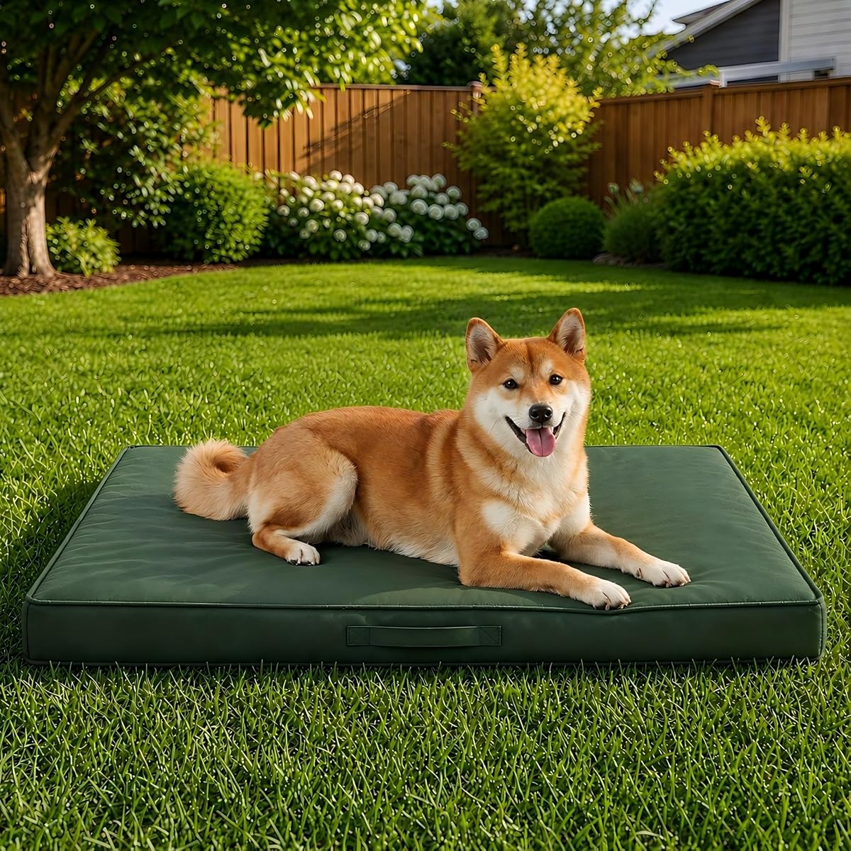 Cama para perros al aire libre para perros de gran tamaño, impermeable, 36 x 27 x 3 pulgadas | Cama ortopédica para mascotas, funda lavable extraíble, espuma rectangular plana para huevos, para exterior, camping, verde bosque