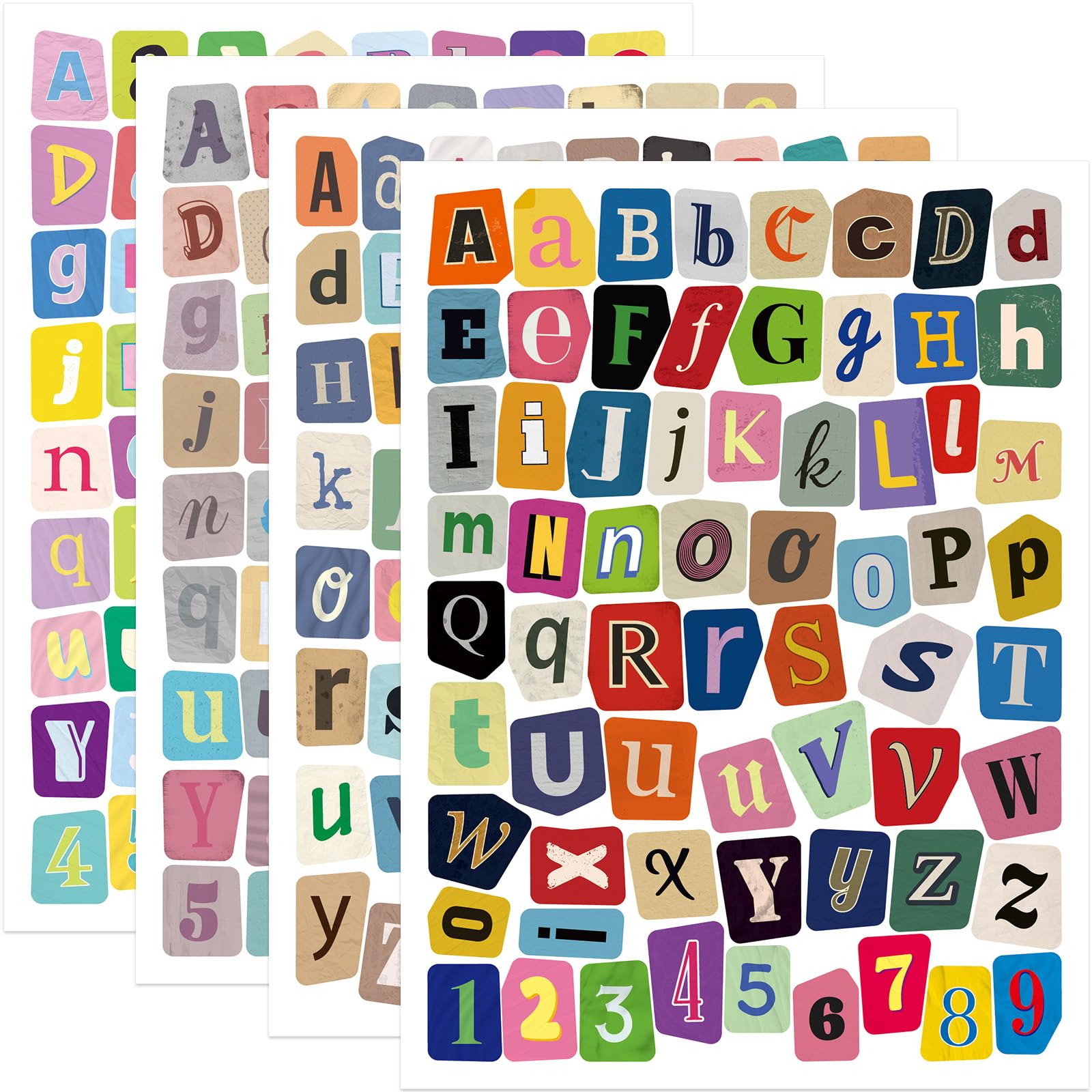276 PCS Letter Stickers for Scrapbooking,4 Sheets Magazine Alphabet Sticker